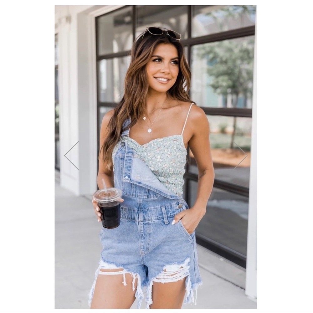 Pinklily Distressed Denim Overall Shorts